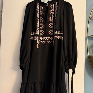 Ann Taylor Black Dress with Red Embroidery